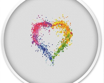 Watercolor Heart Cross Stitch Pattern: Love Design (PDF Pattern)