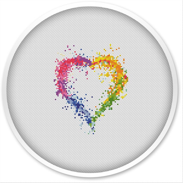 Small Heart Cross Stitch Pattern, Free shipping, Cross Stitch PDF, Watercolor Cross stitch pattern,  pdf cross stitch, Love, Heart #106