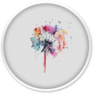 Watercolor Dandelion Cross Stitch Pattern: Floral PDF (Digital Download)
