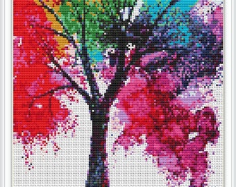 Tree cross stitch pattern pdf, instant download,  free shipping, cross stitch pdf, watercolor cross stitch, pdf cross stitch, tree #441