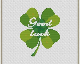 Four leaves clover cross stitch pattern for good luck, instant download, free shipping, cross stitch pattern, leaf cross stitch, pdf stitch