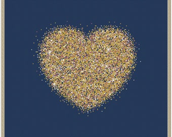 Metallic Heart Cross Stitch Pattern, Gold Love Design (PDF Pattern), easy stitching scheme