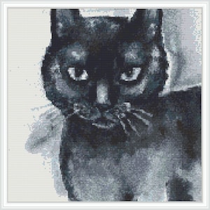Black Cat Cross Stitch Pattern: Watercolor Kitten Design (PDF Download)
