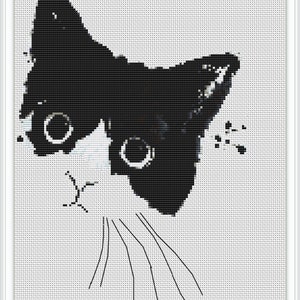 Cat Black White cross stitch pattern, modern watercolor cross stitch pattern, PDF instant download, handmade design, black cat #430