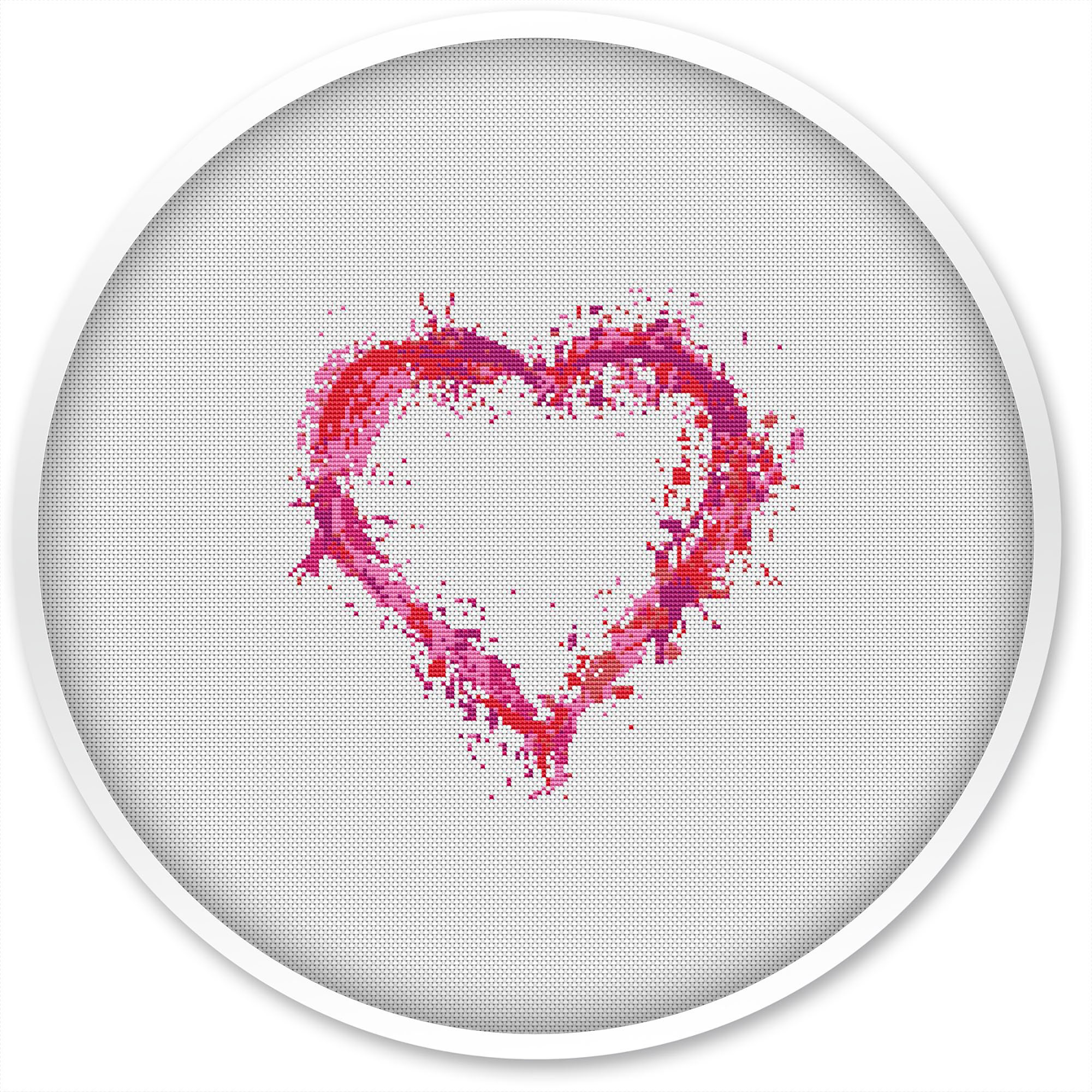Pink Watercolor Heart Cross Stitch Pattern (PDF)