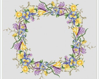Tablecloth Serviette Wreath cross stitch patterns,  pdf flower crossing,  bloom cross stitch, Plants cross stitch pattern, kitchen #425