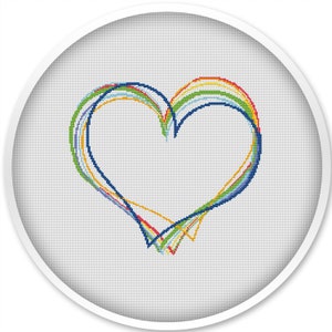 Rainbow Heart Cross Stitch Pattern, Free shipping, Cross Stitch PDF, Watercolor Cross stitch pattern,  pdf cross stitch  pattern #108