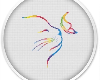 Cat and Butterfly Cross Stitch Pattern: Colorful Animal Design (PDF Pattern)