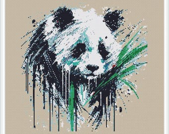 Watercolor Panda Cross Stitch Pattern: Modern Animal Embroidery (PDF Pattern)