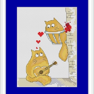 Cat cross stitch pattern pdf, animals cross stitch, free shipping, cross stitch pdf, cats, fish and cat, cats love pdf pattern #017