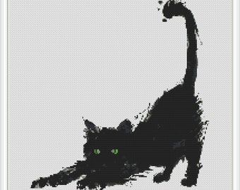 Black Cat cross stitch pattern, modern  cross stitch pattern, PDF instant download, watercolour, cross stitch patterns, animals pattern #457