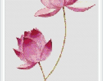 Flower Lotus Cross Stitch Pattern, Cross stitch PDF, Cute thing, Watercolor Cross stitch pattern, abstract tulip pattern #427