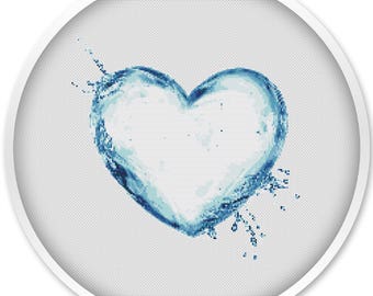 Water Heart Cross Stitch Pattern: Abstract Love Design (PDF)