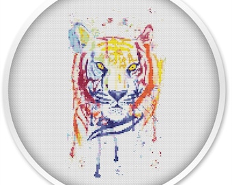 Tiger cross stitch pattern, modern  cross stitch pattern, PDF instant download, handmade design, watercolor tiger animals pattern #373
