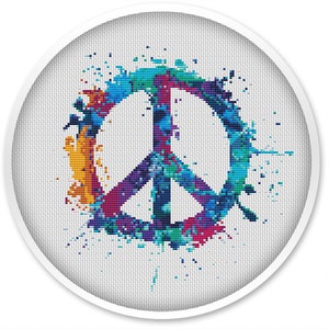 Watercolor Peace Sign Cross Stitch Pattern (PDF)