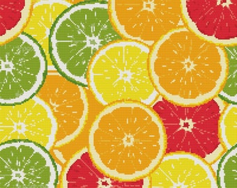 Citrus Fruit Cross Stitch Pattern: Orange, Lemon, Lime (PDF Pattern)