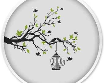 Birds on Tree Cross Stitch Pattern: Love Birds PDF (Digital Download)