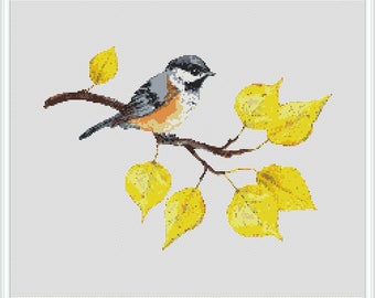 Kruissteekpatroon vogel op boom: op de natuur geïnspireerd ontwerp (pdf-patroon)