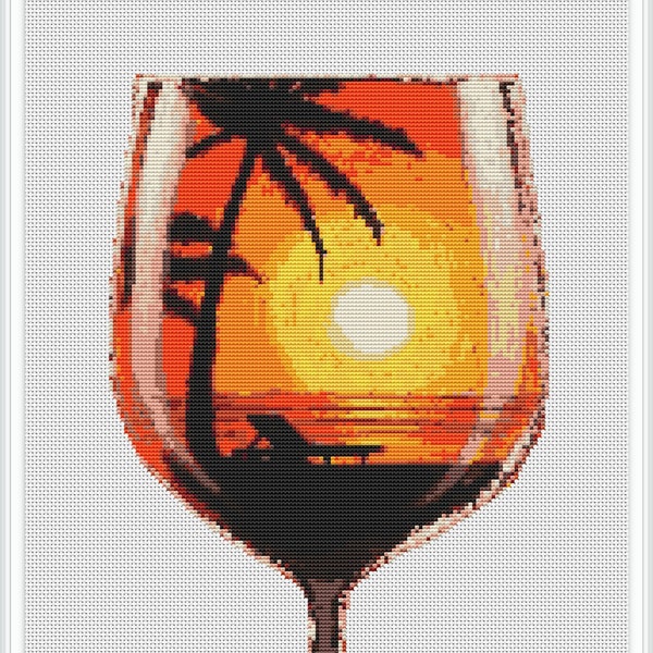 Beach Glass Cross Stitch Pattern PDF, palm cross stitch, sea ocean view, sand sea cross stitch pdf, free shipping, sunset pattern #406