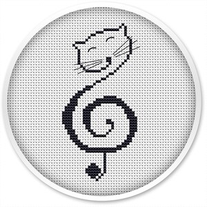 Treble Clef Cat Cross Stitch Pattern: Geometric Design (PDF Download)