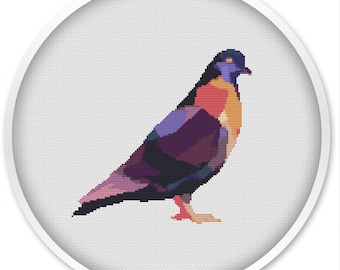 Patrón de punto de cruz de paloma geométrica: Diseño de pájaro (Descarga PDF)