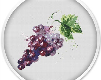 Grape cross stitch pattern, cross stitch pdf, watercolor cross stitch pattern, berry cross stitch, abstract cross stitch #253