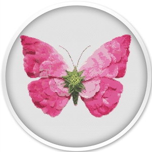 Schmetterling Blume Kreuzstich-Muster: Insektenstickerei (PDF-Muster)