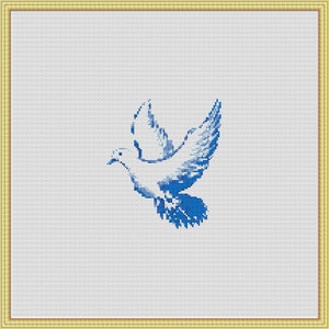 May include: A blue and white dove in flight, a symbol of peace and hope.