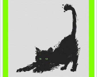 Black Cat Watercolor Cross Stitch Pattern: Modern Animal Design (PDF Download)