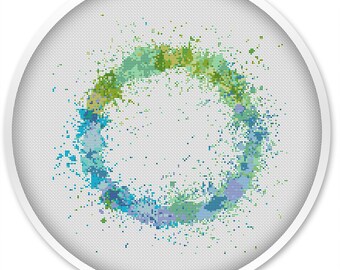 Watercolor Circle Cross Stitch Pattern: Abstract Ring Design (PDF Pattern)