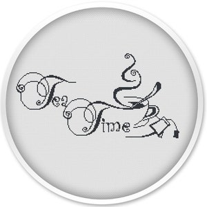 Tea time cross stitch pattern, instant download, free shipping, cross stitch pdf, cross stitch pattern, cute thing, tea time #059