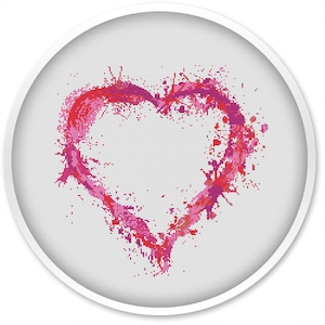 Pink Watercolor Heart Cross Stitch Pattern (PDF)