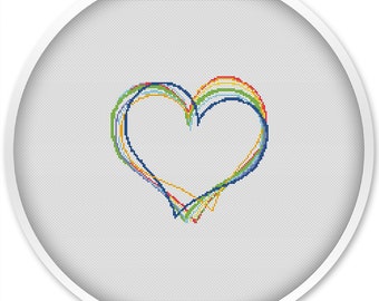 Small Rainbow Heart Cross Stitch Pattern, free shipping, Cross Stitch PDF, watercolor cross stitch pattern,  pdf cross stitch  pattern #257