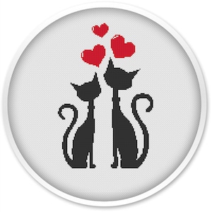 Cats Love Cross Stitch Pattern: Valentine&#39;s Day PDF (079)