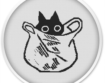 Black Cat in Package Cross Stitch Pattern (PDF Download)