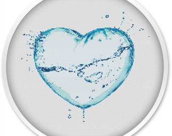 Heart Cross Stitch Pattern, Water Heart, Watercolor  Cross Stitch PDF, Cross stitch pattern, Love pattern, Abstract Heart pattern #260