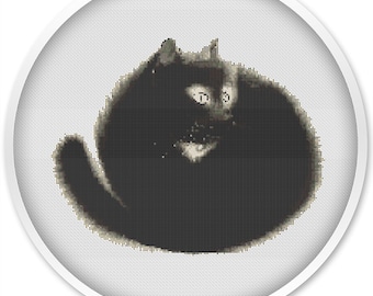 Cat cross stitch pattern, modern  cross stitch pattern, PDF instant download, handmade design, black cat pattern, animals pattern #331