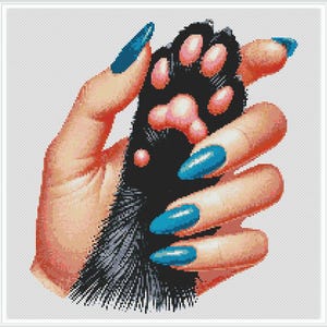 Cat paw cross stitch pattern, modern cute cross stitch pattern, PDF instant download, handmade design, cross stitch pattern, black cat  #320