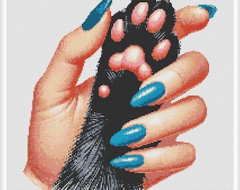 Cat paw cross stitch pattern, modern cute cross stitch pattern, PDF instant download, handmade design, cross stitch pattern, black cat  #320