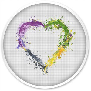 Watercolor Heart Cross Stitch Pattern: Modern Love Design (PDF Pattern)