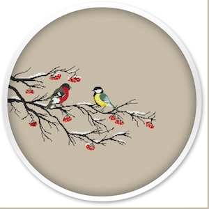 Winter birds cross stitch pattern, instant download, free shipping, handmade design, cross stitch patterns, tits birds stitching 028 image 1