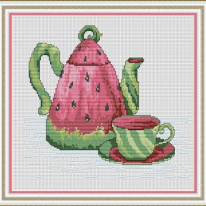 Watermelon Teapot Cross Stitch Pattern (PDF Download)