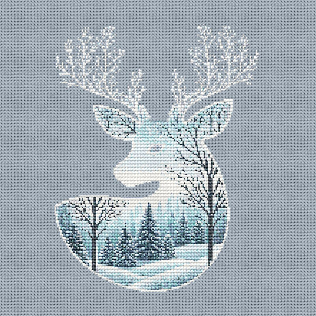 Winter Deer Cross Stitch Pattern: Forest Scene (PDF Download) - Etsy