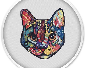 Cat cross stitch pattern, modern geometric cross stitch pattern, PDF instant download, handmade design, cross stitch patterns, cat pdf #196