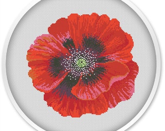 Flower cross stitch pattern, poppy cross stitch pdf, cross stitch pattern pdf, watercolor cross stitch pattern, flower pdf pattern #245