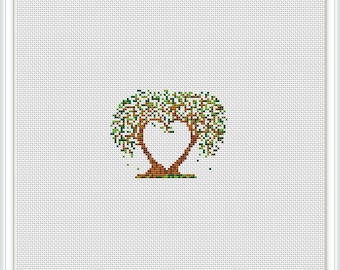 Small Love Tree cross stitch pattern, pdf file, cross stitch scheme, unusual thing, Love tree #454