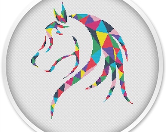 Geometric Horse Cross Stitch Pattern: Modern Animal Design (PDF Download)