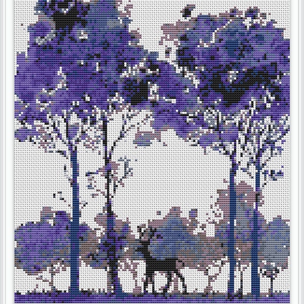 Deer in Forest Cross Stitch Pattern: Watercolor Animal Design (PDF Pattern)