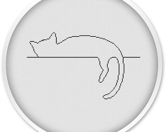 Black Cat Cross Stitch Pattern: Modern Minimalist Design (PDF Download)