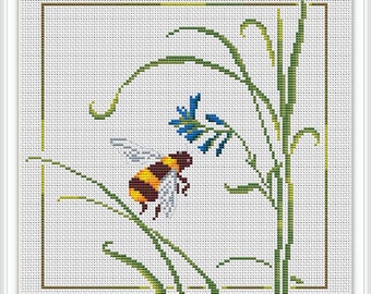 Bee cross stitch pattern pdf, insect cross stitch patterns, abstract insect, flower cross stitchpattern, bee pattern pdf  #208